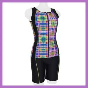 고급 브랜드 수영복 예쁜수영복 아쿠아로빅 엄마 수영복 투피스 체크파스텔 온천 스파 반바지