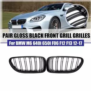 자동차 그릴망 튜닝 앞 범퍼 그릴 광택 블랙 BMW 호환 6 시리즈 F06 F12 F13 M6 640i 650i 2012- 더블 슬랫