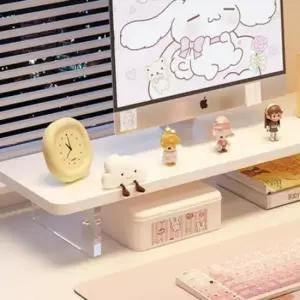 높이조절 받침대 모니터 데스크 투명 넓은 선반 강화유리