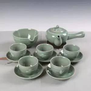 [무료배송] 청자 운학 잔받침 5인 다기세트