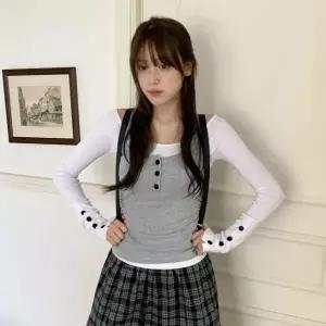 [하프클럽/]여자 레이어드 뷔스티에 소매버튼 티셔츠 세트