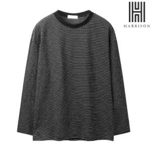[해리슨] 잔줄 단가라 박스 긴팔티 ASB1093