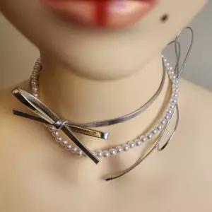 실버 리본 초커 목걸이 진주목걸이 비치목걸이 여친선물 생일선물 화이트데이 기념일