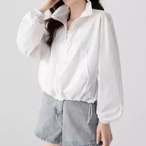 [신상오픈런]|CCJ6D39|여성용 경량 크롭 스탠드넥 바람막이 점퍼, 데일리 루즈핏