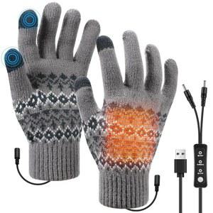 남성용 칸니노 USB 온열 장갑 여성용 풀 핑거 손 워머 겨울용 따뜻한 남녀 공용 니트 3가지 발열 레벨의