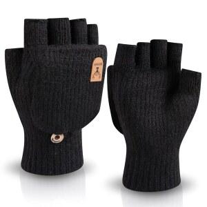 보드베라 겨울 니트 여성용 손가락 없는 장갑 따뜻한 반쪽 컨버터블 플랩