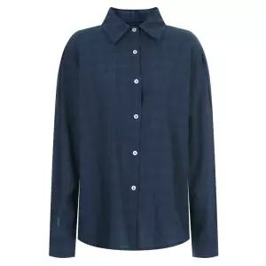 여성 카라 지짐원단 체크 루즈핏 블라우스 셔츠 NARU-WBL-20358-네이비