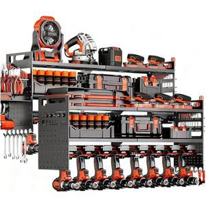 [미국배송] 쇼멕스톨 2팩 대형 전동 공구 정리함 벽걸이 18개의 드릴 홀더가 있는 헤비 듀티 무선 정리함 600파운드 용량의 차고 및 작업장용 3층 정리함(블랙)