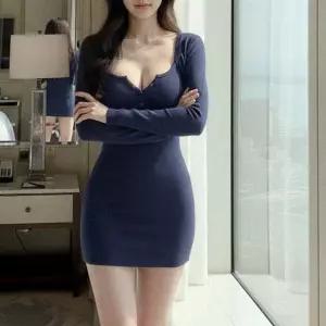 여자 라운드넥 버튼 슬림 미니원피스 가디건 세트