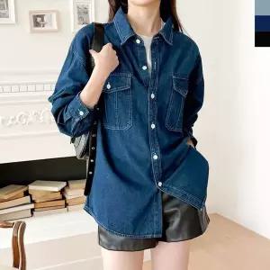 여자 간절기 봄 가을 아우터 오버핏 데님 셔츠