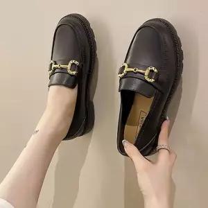 3컬러 가볍고 발편한 골드체인 장식 키높이 통굽 로퍼 통굽신발 통굽구두 키높이로퍼