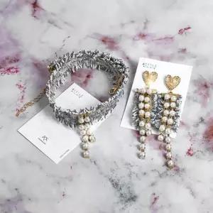 귀걸이+목걸이) 오망 펄 세트 패브릭귀걸이 패브릭초커목걸이 초커목걸이 진주귀걸이