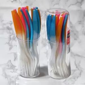 다회용 3색칼라 포크 세트18P CL-691 포크 과일포크 포크스푼 커피스푼