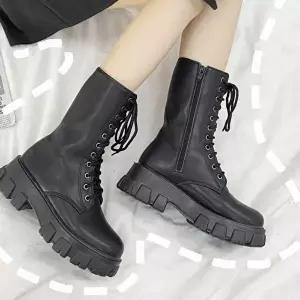 [엄지척]여성 044XZO50 워커 엣지 레이스업 부츠 여자 신발 통굽 워커