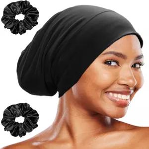 잠자는 흑인 여성을 위한 수면 캡 보닛 곱슬머리 땋은 머리를 조절 가능한 쿨링 스 실크 안감 비니 모자