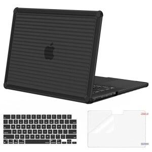 MOSISO 호환 맥북 프로 14인치 케이스 2026-2021 M5 M4 M3 M2 M1 A3434 A3112 A3185 A3401 A2992 A2779 A2442 헤비 듀티 스트라이프 범퍼 하드 쉘 & 키보드 스킨 스크린 필름 블랙