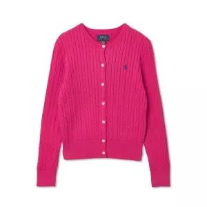 폴로 칠드런 여아 7-16세 미니 케이블 코튼 카디건-컬리지 핑크 FB854562