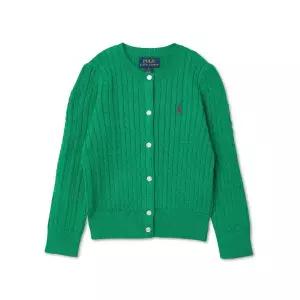 폴로 칠드런 여아 2-7세 미니 케이블 코튼 카디건-스탠포드 그린 FB854550