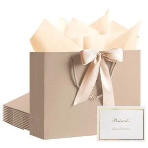 파세오타 12.6인치 선물 가방 대량 휴지 20장 포함 10개 선물 가방 10장 인사말 카드 결혼식 생일 발렌타인데이를 위한 손잡이 명품 가방 (샴페인)