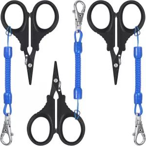 3개입 낚시 가위 휴대용 도구 키트 티타늄 코팅 스테인리스 스틸 낚시줄 커터 갈고리 및 수축식 코일 끈