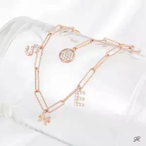 베리떼 14KGP 로즈골드 이니셜 참 체인 패션 팔찌