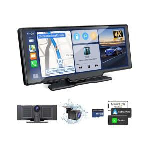 4K 대시캠이 카플레이 화면 126인치 안드로이드 오토 호환 카 1080P 백업 카메라 GPS 내비게이션 미러 링크 음성 제어