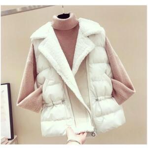 양털패치 허리조임 양털조끼 패딩조끼 롱조끼