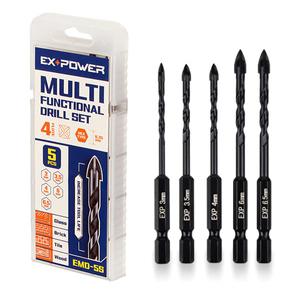 EX POWER 육각 4날 멀티 만능 드릴 비트 세트 5PCS 복합재 피스 기리 빗트 날 셋트 3 3.5 4 6 6.5mm 