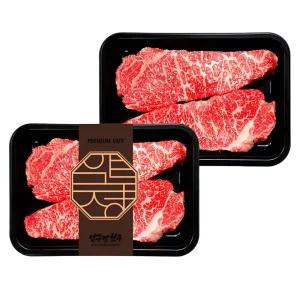 [3+1][냉장] 1++ 투뿔 한우 채끝 400g (200gx2) 구이용 스테이크 마블링 채끝등심 설로인 채끝살 마장동 프리미엄 국내산 소고기 캠핑 바베큐 홈파티 명절 생신 선물