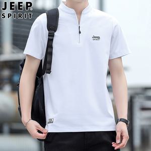 JEEP SPIRIT 트렌디 패션 반팔 남성 스탠드업 칼라 캐주얼 여름 티셔츠