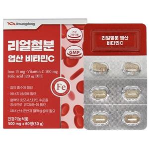 리얼철분 엽산 비타민C 가임기여성 철흡수 에너지생성 체내산소운반 혈액생성 성장기 60정