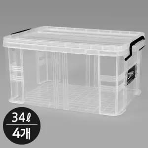지오리빙 레오박스 다용도정리함 투명 리빙박스 수납 공간 정리함 340(34L) 4개