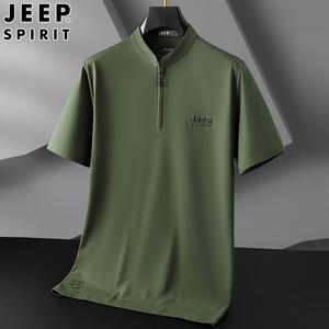 JEEP SPIRIT 남성 스포츠 캐주얼 반팔 지퍼 디자인 자수 패션 반팔 티셔츠