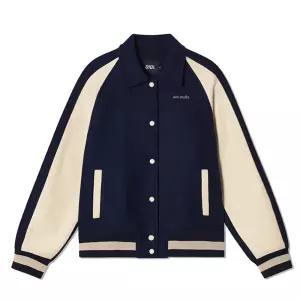 [오아이오아이컬렉션]레이어드 로고 바시티 자켓_네이비