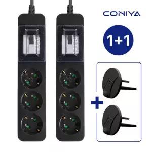 2개세트 코니야 국산 멀티탭 고용량 4000W 고전력 배선차단 3구 1.5M 블랙