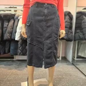 [에고이스트] 라벨 포인트 롱 H라인 데님 스커트  ER4DS-560