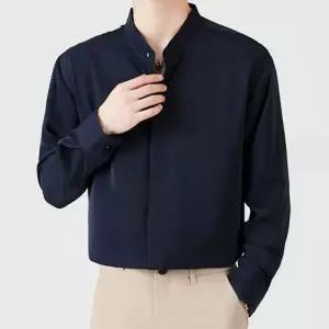 깔끔한 남성 차이나넥 기본핏 외출 패션 무지 셔츠 남자여름 반팔 데님