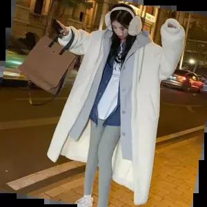 집업후드뽀글이 여성 뽀글이 레이어드 후드 단추 롱점퍼 루즈핏 1P