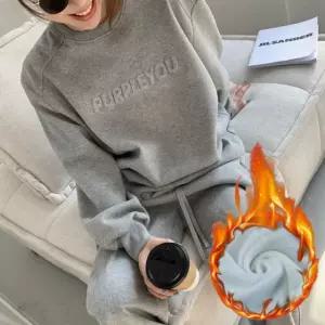 가을 겨울 여성 레터링 맨투맨 조거 기모 트레이닝복 세트