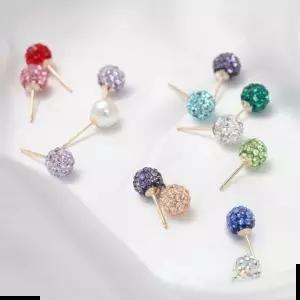 여자귀걸이 골드필드 탄생석 컬러 큐빅 볼 일자침 귀걸이 14K