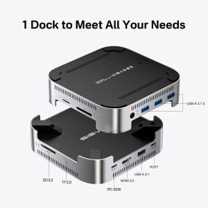 아카시스 맥 미니 소형 M4/M4 Pro USB-C 독 10Gbps 듀얼 베이 SSD 슬롯 8TB HDMI 4K/60HZ TF/SD 3.0 PD30W