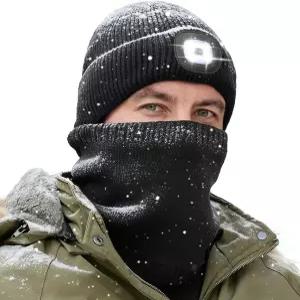 멜라사 겨울 플리스 안감 비니 남성용 가벼운 스카프 선물 세트 야외용 스키 마스크 보온 방한 장비