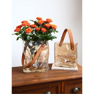 화병 투명 가죽핸들 인테리어 꽃병 오브제 글라스백