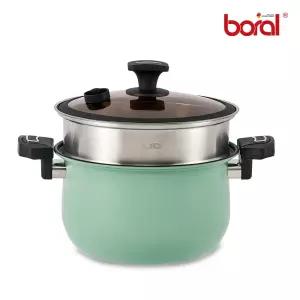 [리퍼상품] 보랄 통3중 스텐 저압 냄비 찜기 세트 냄비(6.5L) + 찜기(3.5L)
