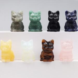 1.5인치 호안석 고양이 피규어 천연석 수공예 장미석 미니 새끼 고양이 애완용 옥 크리스탈 공예 차크라 풍