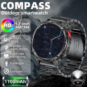 LIGE 아웃도어 스포츠 스마트워치 남성용 HD 화면 1100mAh 대용량 배터리 긴 대기 시간 블루투스 통화 IP68