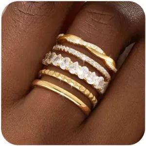 여성용 TOSGMY 스태커블 골드 실버 반지 14K 금/은 도금 스태킹 엄지 세트 큐빅 지르코니아 이터널 웨딩