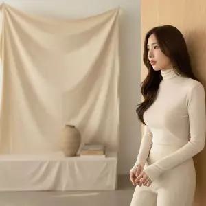 [하프클럽/셀러허브_여성트랜드패션]여성 슬림 앙고라 스판 폴라 긴팔티