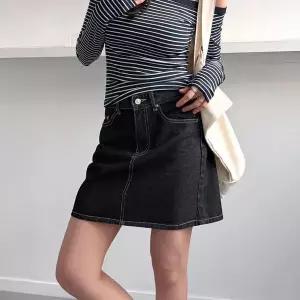 [하프클럽/셀러허브_여성트랜드패션]여성 진 자수 코튼 검정 에이라인 미니