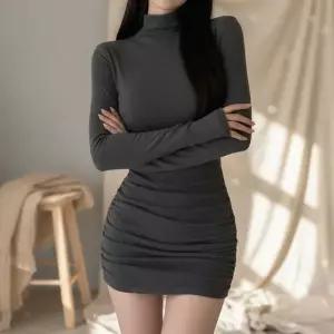 [하프클럽/셀러허브_여성트랜드패션]여성 셔링 터틀넥 긴팔 슬림 미니 원피